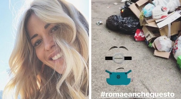 Elena Santarelli: «Bello tornare a Roma». E pubblica un video di cassonetti stracolmi di rifiuti
