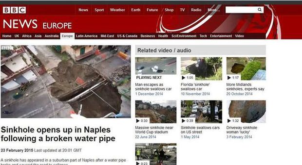 Pianura, la maxivoragine finisce sul sito della BBC| Guarda