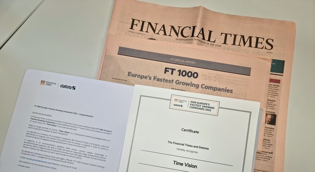 L'azienda italiana «Time Vision» nel ranking europeo del Financial Times e Statista