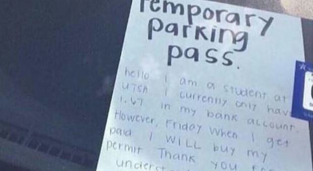 Usa, il pass del parcheggio "fai da te" dello studente squattrinato diventa virale