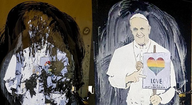 Dopo il bacio Di Maio-Salvini spunta il Papa contro l'omofobia: murales a Pompei, subito cancellato