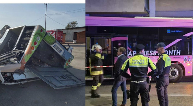 Il bus incidentato in via Carducci a Mestre
