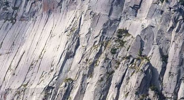 In questa foto ci sono tre scalatori arrampicati sulla parete di roccia. Riesci a vederli?