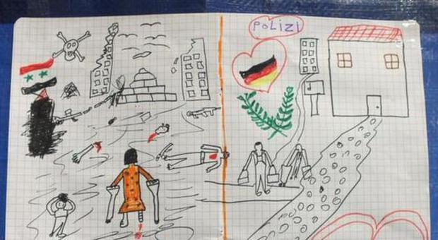 Il disegno del bimbo siriano per la polizia tedesca (Twitter)