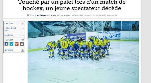 Dramma in Francia, bimbo di 8 anni ucciso ​dal dischetto di hockey durante una partita