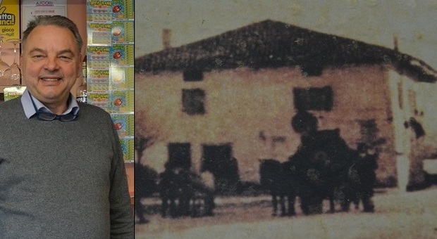 Mauro e il bar in una foto di un secolo fa a Collalto di Tarcento