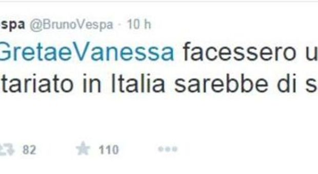 Bruno Vespa su Twitter: «Per Greta e Vanessa meglio il volontariato in Italia»