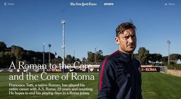 Il New York Times celebra Totti: “The Core of Roma”