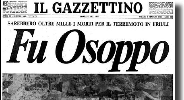 Una delle prime pagine del Gazzettino sul terremoto del 1976