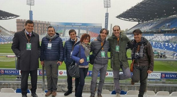 Il questore Filippo Santarelli e i suoi collaboratori in occasione della visita allo stadio "Mapei" del Sassuolo