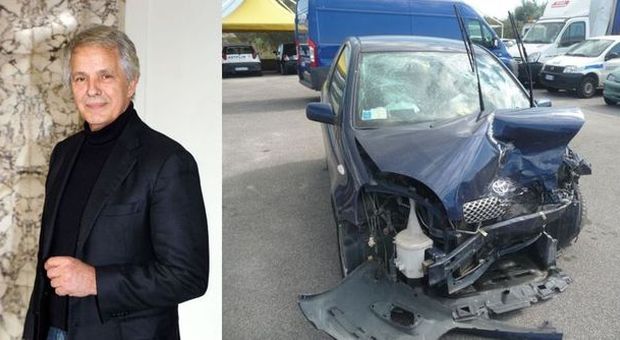 Giuliano Gemma e l'auto distrutta nell'incidente in cui ha perso la vita