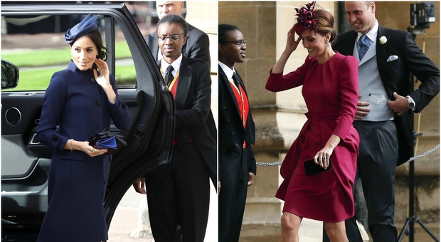Kate Middleton e Meghan Markle "gemelle diverse" alle nozze di Eugenie: la sfida è blu contro rosa