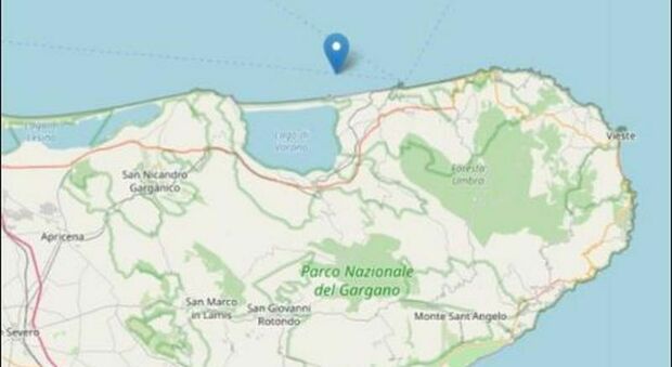 Terremoto di magnitudo 3.2 davanti alla costa del Gargano: l'ipocentro a 23 km di profondità
