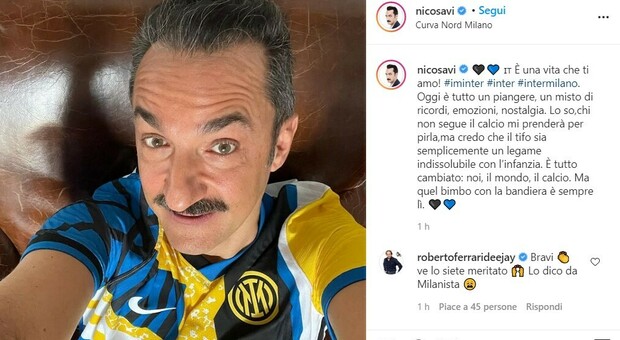 Scudetto Inter, le reazioni dei vip. Da Nicola Savino a Mentana: «Siete grandi. Forza Inter»