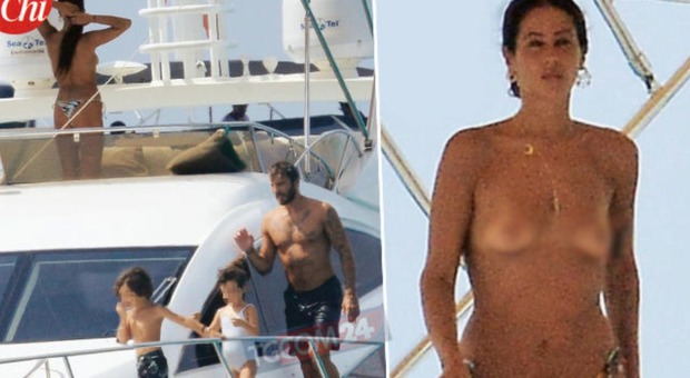 Gilda Ambrosio, topless in barca con Stefano De Martino e il piccolo Santiago