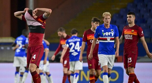 Samp-Roma 2-0: tracollo giallorosso, quarta sconfitta (e un pareggio) in cinque partite