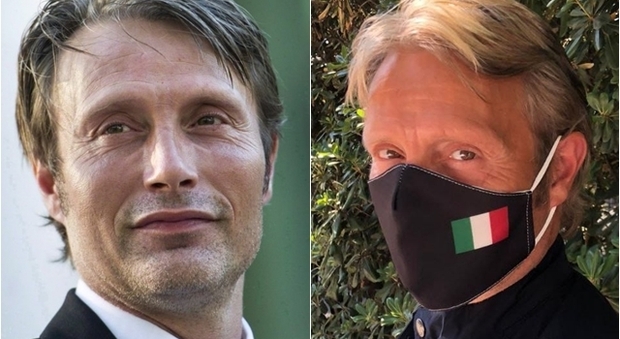 Venezia, Mads Mikkelsen omaggia l'Italia con la mascherina "tricolore"