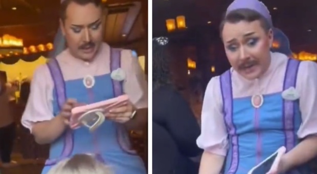 Disneyland, la principessa del negozio per bambine è un uomo (con i baffi): genitori furiosi sui social