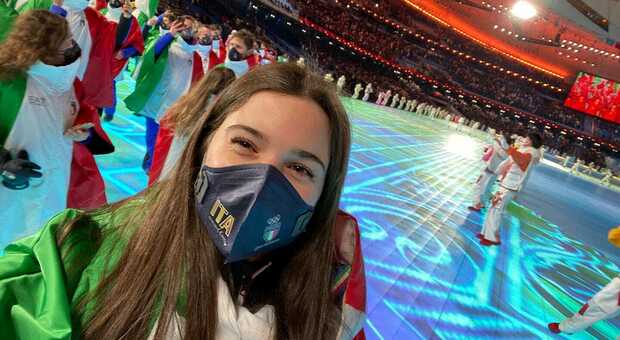 Stefania Constantini, 22 anni, cortinese, alla cerimonia di inaugurazione delle Olimpiadi invernali in Cina