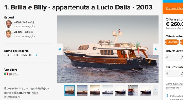 Asta online per «Brilla & Billy», lo yacht di Dalla è visibile a Napoli