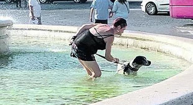 Si tuffa con il cane nella fontana delle Naiadi sotto gli occhi dei passanti: nessuno la ferma