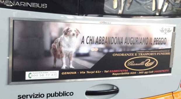 «A chi abbandona i cani auguriamo il peggio», lo spot choc delle pompe funebri sui bus di Genova