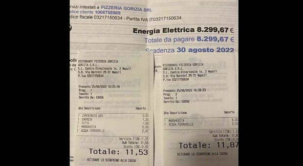 Bollette, il costo del gas e dell'affitto nello scontrino della pizza: «Bisogna tener conto dei rincari»