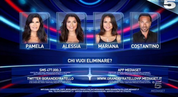 Gf Vip, televoto aperto: Pamela, Alessia, Mariana e Costantino in nomination