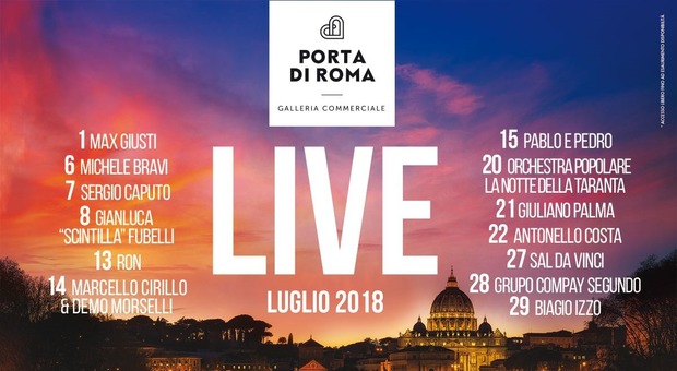 Porta di Roma, da Max Giusti a Ron: ecco la rassegna Live 2018