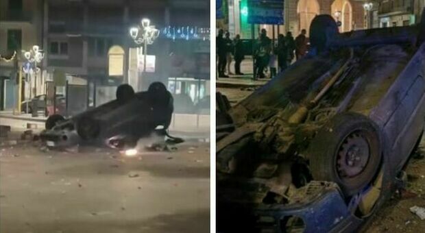 Auto ribaltata e incendiata in piazza a Molfetta nella notte di Capodanno: cinque arresti