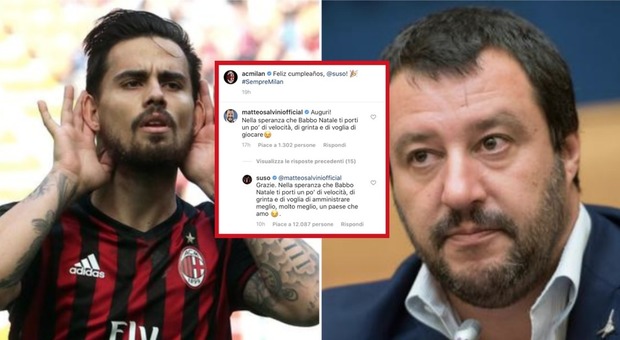 Salvini provoca Suso su Instagram: «Sei lento». L'attaccante del Milan risponde a tono