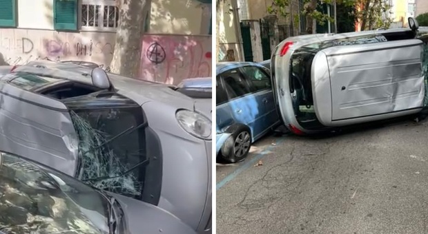 Incidente al Vomero, auto si ribalta in via De Mura