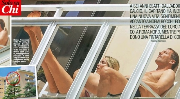 Totti e Noemi Bocchi, la domenica "normale": tintarella in balcone (a petto nudo), poi il giro al supermercato