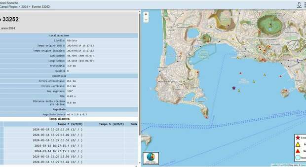 Campi Flegrei, scossa di terremoto alle ore 17:27 con epicentro nel golfo di Pozzuoli