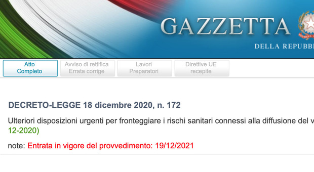 Gazzetta Ufficiale, il decreto Natale in vigore dal 19 dicembre 2021: l'errore che fa impazzire il web