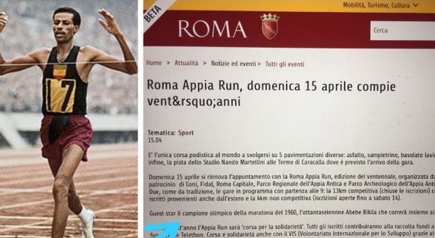 Roma, gaffe Campidoglio: «Abebe Bikila correrà all'Appia Run». Ma è morto nel '73
