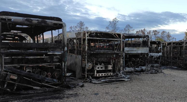 Gli otto autobus distrutti dalle fiamme