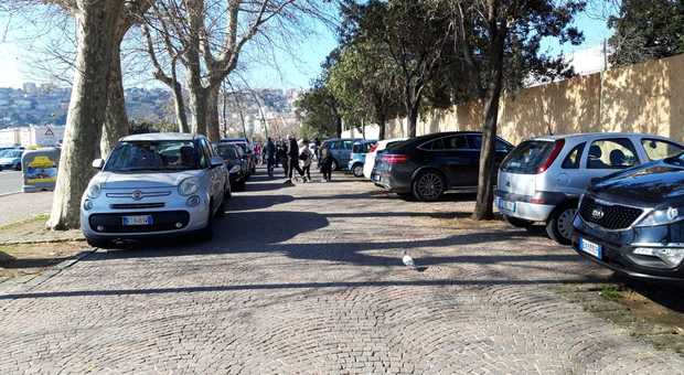 Chiaia, domenica mattina: parcheggio selvaggio nella Villa comunale. Ma i vigili dove sono?