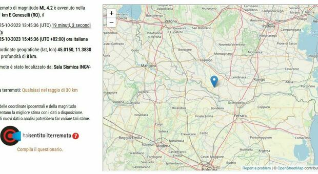 Terremoto in provincia di Rovigo, scossa di magnitudo 4.2 gradi Richter. Paura in tutto il Veneto, il sisma avvertito anche a Trieste e Bologna