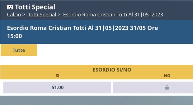 Roma, quotato l'esordio di Cristian Totti entro il 2023: il sì vale 51 volte la puntata