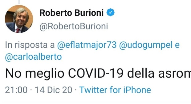 Burioni: «Meglio il Covid che la Roma». Poi cancella il tweet. E Luca Bizzarri si offre come suo social media manager