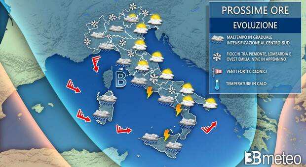 Meteo, Italia stretta nella trappola ciclonica: weekend all'insegna di neve, temporali e grandine