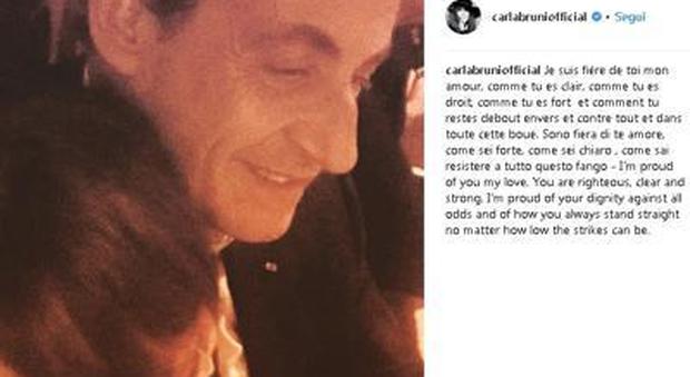 Carla Bruni e la dedica al marito Nicolas Sarkozy: «Sono fiera di te amore mio»