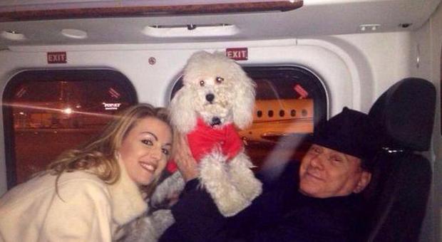 Berlusconi, Francesca e Dudù in aereo sulla pagina Fb del cane: «Speriamo che cada»