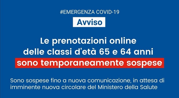 Vaccini Lazio, sospese le prenotazioni online per la fascia 64-65 anni