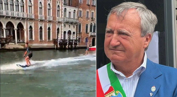 Venezia, sci d'acqua "a motore" nel Canal Grande. L'ira del sindaco Brugnaro: «Offro una cena a chi li individua»