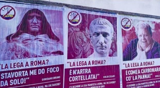 Dai poster di Nerone ai piccioni incontinenti: a Roma parte la controffensiva anti-leghista
