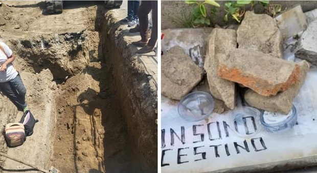 Resti archeologici rinvenuti a Soccavo: forse è una tomba romana.