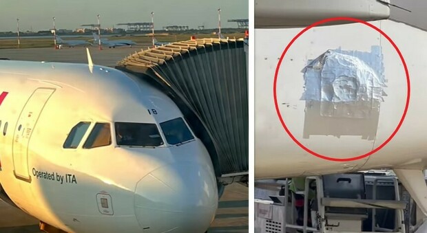 L'aereo per Roma ha un buco rattoppato con lo scotch: scoperta choc all'atterraggio. La compagnia: «Norme rispettate» VIDEO