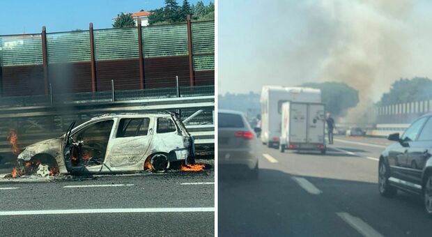 Paura in autostrada, un'auto distrutta dalle fiamme: lunghe code all'altezza di Senigallia